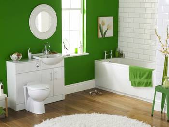 Vibrant Green and White Bathroom Interior with Elements of Modern Minimalism