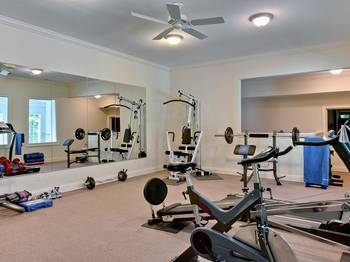 Design of gym in country house in contemporary style.