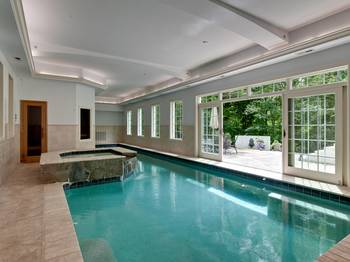 Design of pool in private house in artistic style.