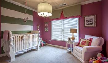Harmonious nursery interior with contrasting color zones