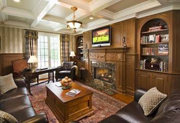 Library interior in private house in colonial style.
