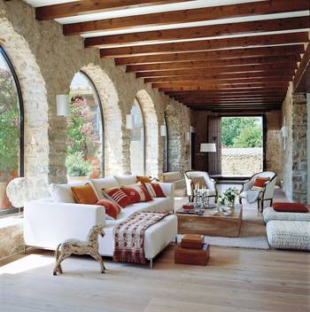 Interior design of terrace in cottage in renaissance style.