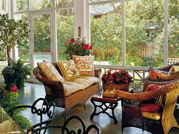 Beautiful design of bathroom in country house in Craftsman style.