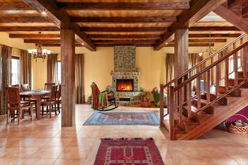 Stairs design in private house in ethnic style.