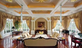 Luxurious Neoclassical Interior with Dramatic Coffered Ceiling and Colonnade