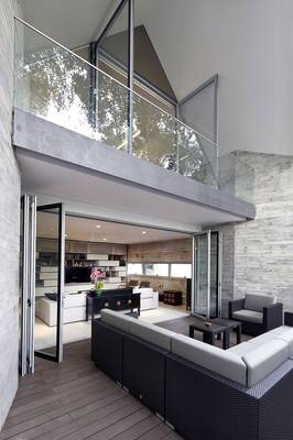 Terrace in cottage in contemporary style.