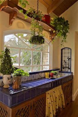 Interior design of kitchen in private house in Mediterranean style.