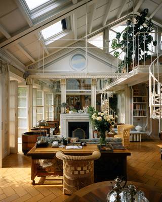 Interior design of stairs in private house in loft style.