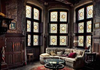 Photo of stained glass in private house interior.
