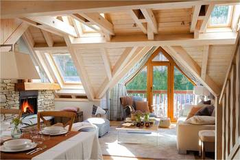 Option of attic in private house in Craftsman style.