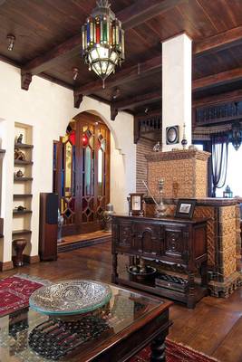  interior in cottage in ethnic style.