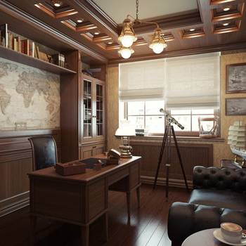 Home office in private house in colonial style.