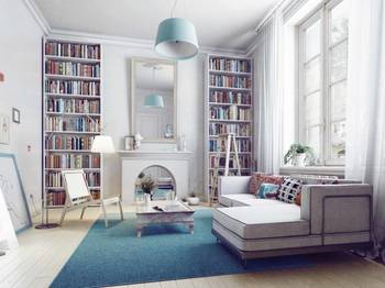 Library example in private house in fusion style.