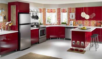 Photo of kitchen in country house in fusion style.