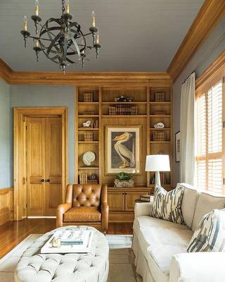 Interior of library in private house.