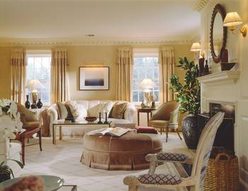 Classic Elegance: Light-Filled Living Room with Architectural Details in American Style