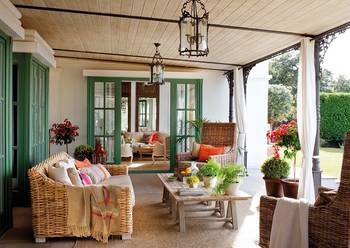 Design of terrace in private house in colonial style.