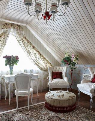 Attic in cottage in empire style.