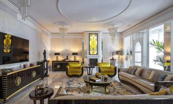 Elegant Art Deco Living Room: Luxury in Golden-Cream Tones