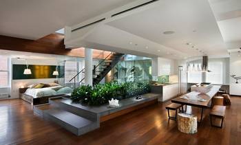 Beautiful design of studio in house in loft style.