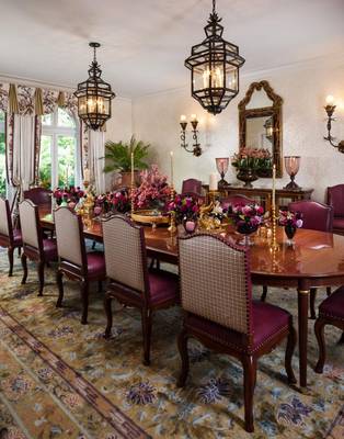 Dining room interior in private house in empire style.
