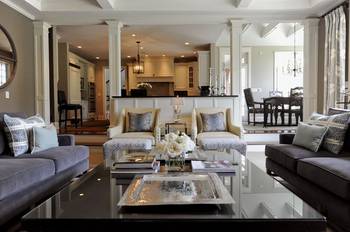 Elegant open space in modern classic style: harmonious combination of living room and kitchen-dining area