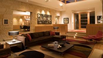 Modern Country House Interior: Harmony of Stone, Wood, and Art