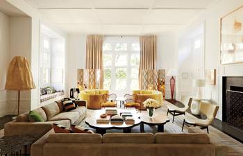 Elegant Living Room with Mustard Accents: Modern Classic in Country House Interior