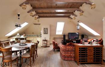 Photo of attic in house in artistic style.