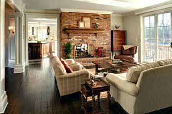 Traditional American Living Room with Brick Fireplace: Warmth and Elegance of Country Style