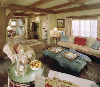 Cozy country house interior with classic beams and English cottage charm