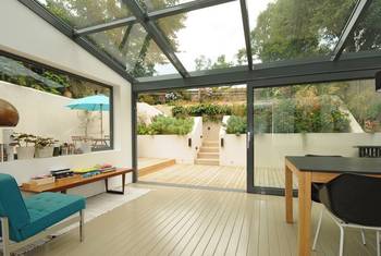 Option of veranda in private house in contemporary style.