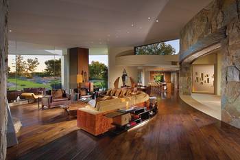 Organic Luxury: Country House Interior with Panoramic Glazing and Stone Finishing