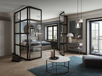 Modern Elegance: Glass Partitions and Contrasting Zoning in Country House Interior
