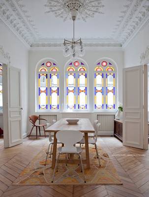 Option of stained glass in country house interior.