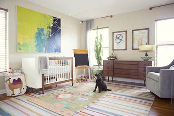 Modern Nursery: Vibrant Minimalism with Artistic Accents