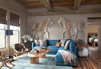 Interior design of  in cottage in Chalet style.