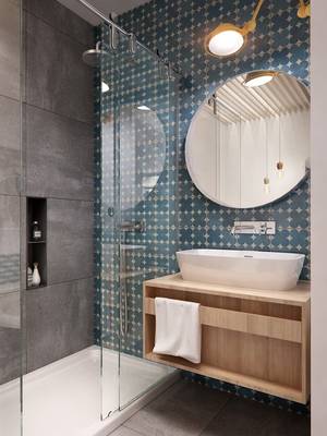 Modern bathroom with geometric accent: a combination of contrasts and functionality