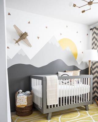 Mountain Landscape in Nursery: Modern Interior with Natural Motifs