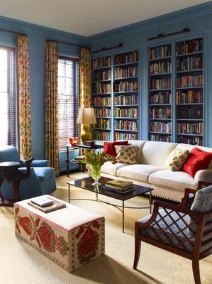 Interior design of library in house in artistic style.