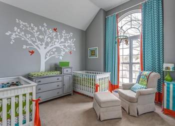 Modern Nursery: Harmony of Gray-Teal Palette with Bright Accents