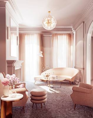 Pink Elegance: Neoclassical Interior with Contemporary Accents