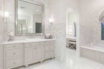 Elegant marble bathroom in classic style with modern accents