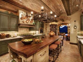 Beautiful example of kitchen in house in Chalet style.