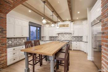 Design of kitchen in country house in Craftsman style.