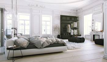 Bedroom design in private house in empire style.