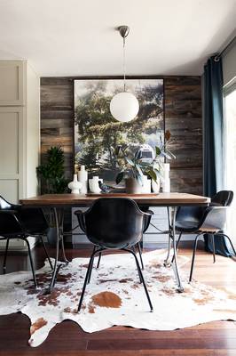 Dining room example in house in scandinavian style.