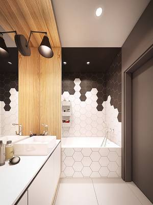 Bathroom design in private house in scandinavian style.