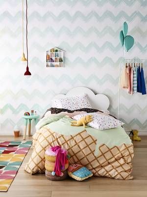 Playful Children's Interior with Chevron Wallpaper and Sweet Accents