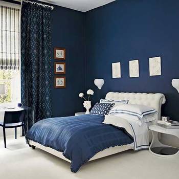 Monochromatic Elegance: Deep Blue in Country House Bedroom Interior